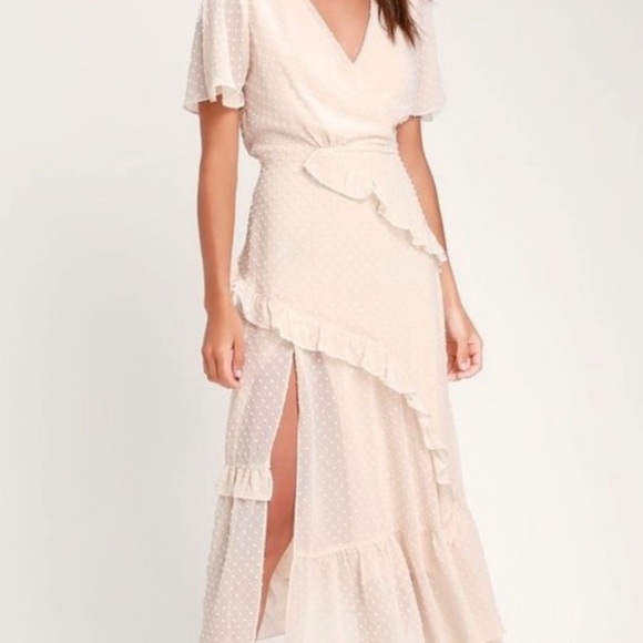 Lulus Next to You Women’s Easter Cream Swiss Dot Ruffled Midi Dress Small 4 6 - Picture 1 of 7